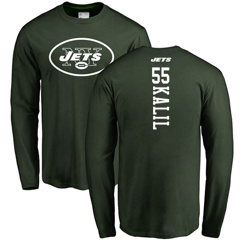New York Jets Men Green Ryan Kalil Backer NFL Football #55 Long Sleeve T Shirt